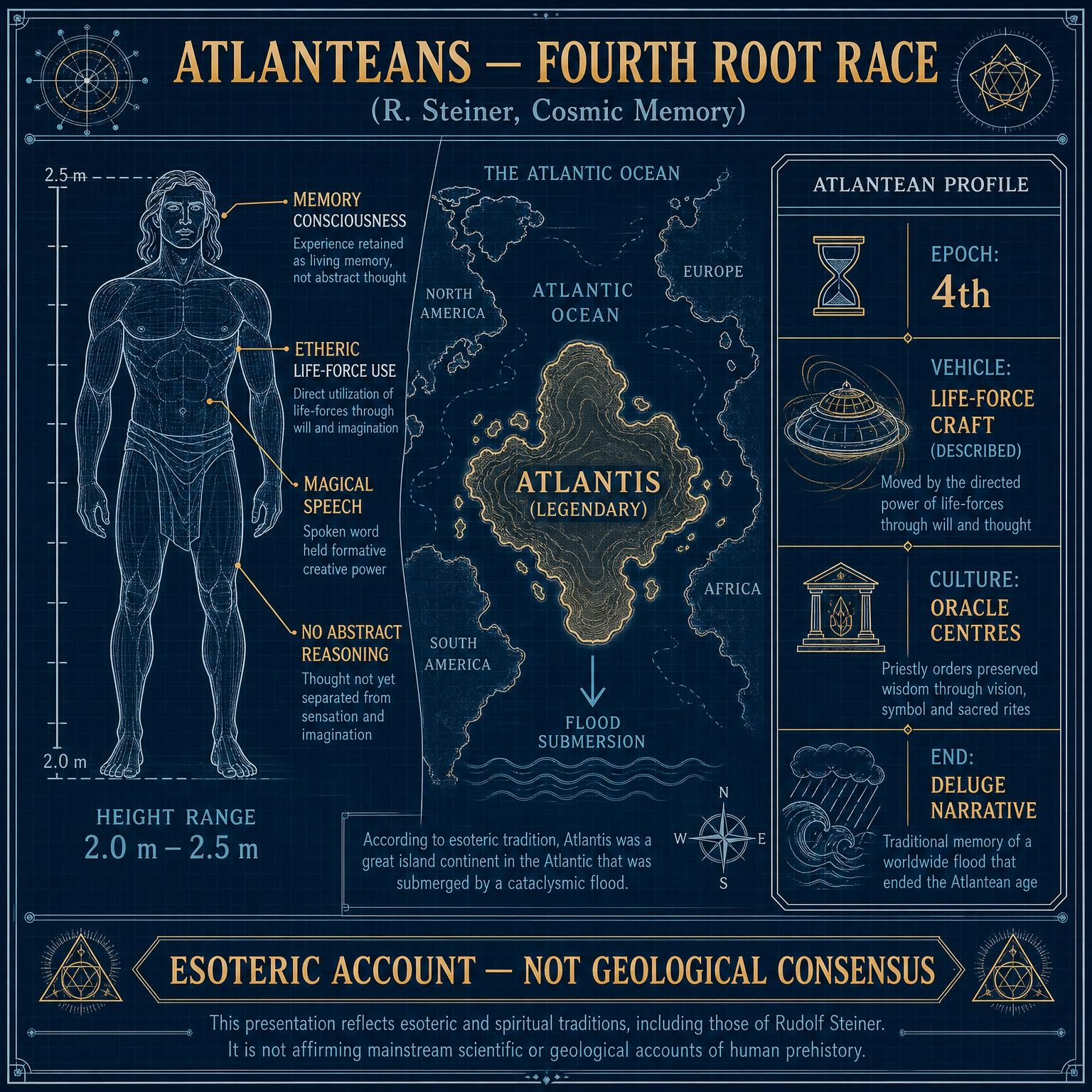亞特蘭提斯人（Atlanteans・第四根源種族） 教學圖解：時期、意識階段與特徵標註